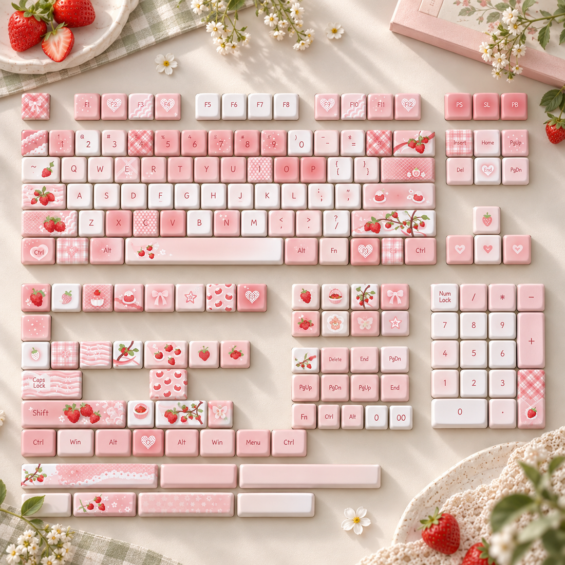 Berry Story rounded PBT keycap set with transparent PC accent keys