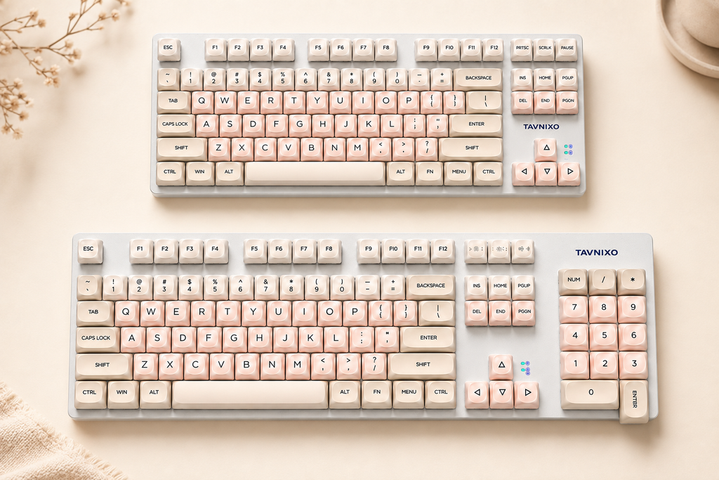 TAVNIXO F3587 wired mechanical keyboard feature: 87 key 104 key layout options detail