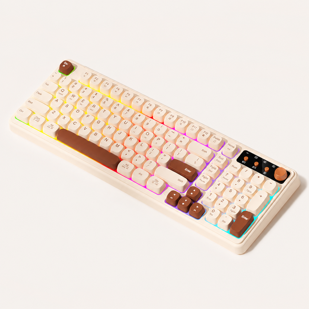 TAVNIXO K520D 99-Key Tri-Mode Wireless Keyboard with RGB & Control Knob — k520d cream coffee wireless keyboard clean main