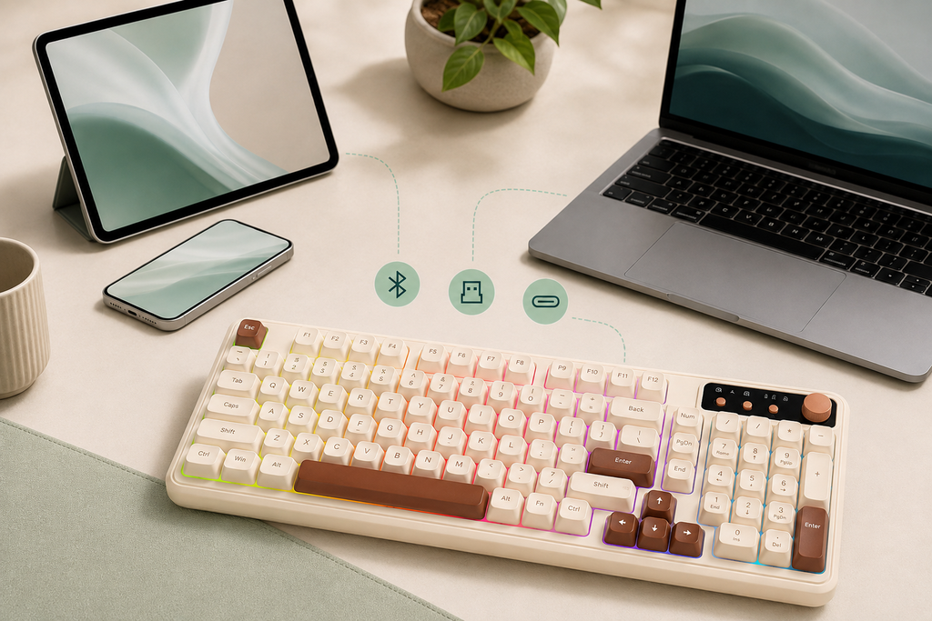 TAVNIXO K520D wireless keyboard feature: tri mode wireless keyboard connectivity