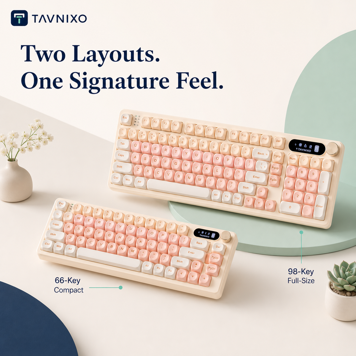TAVNIXO Cream Cloud Tri-Mode Hot-Swappable Mechanical Keyboard — cream cloud 66 key 98 key keyboard collection