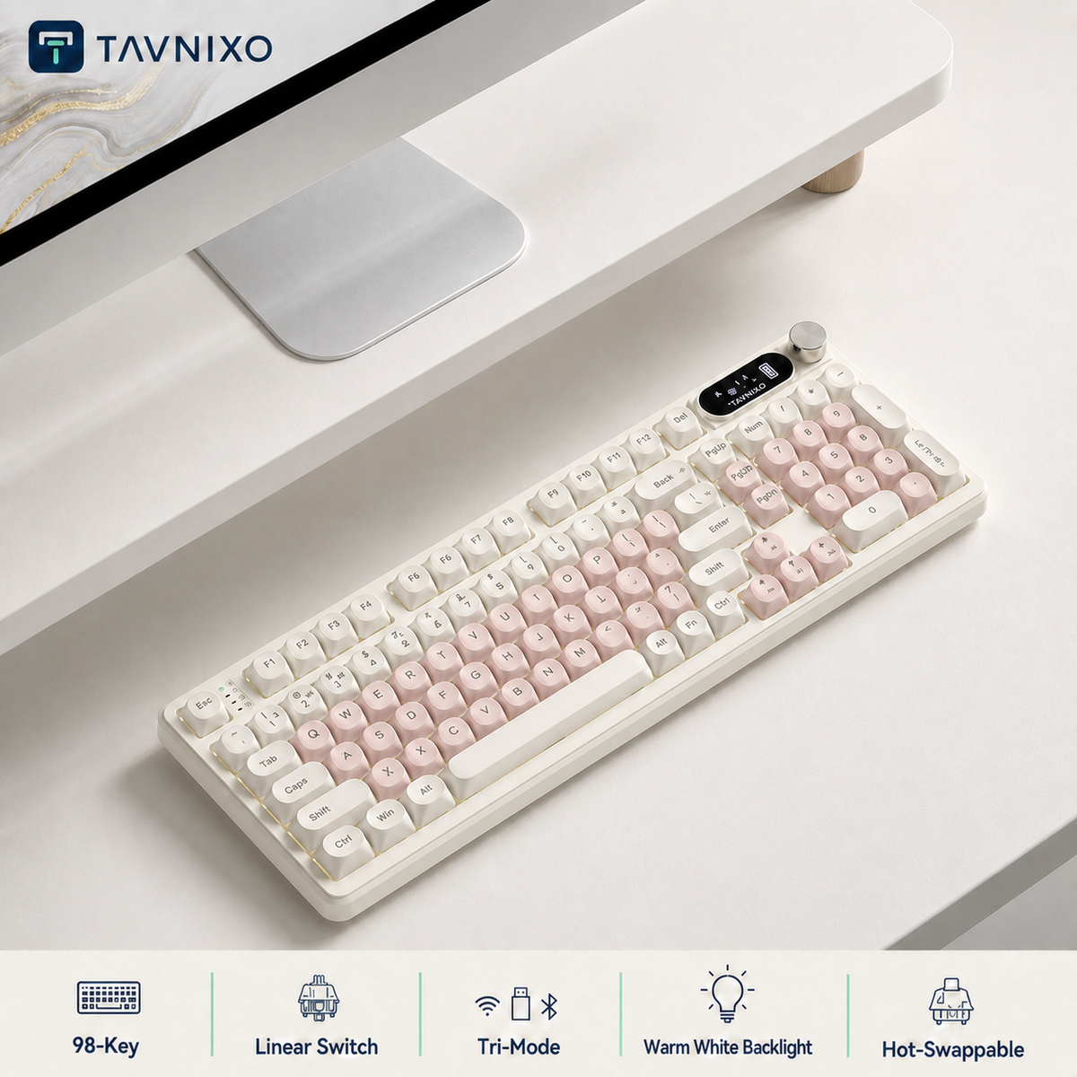 TAVNIXO Cream Cloud Tri-Mode Hot-Swappable Mechanical Keyboard — cream cloud 98 key linear switch keyboard
