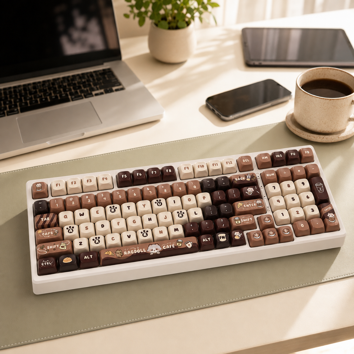 TAVNIXO YG98 Tri-Mode Hot-Swappable Mechanical Keyboard with MOA Keycaps — yg98 coffee ragdoll wireless keyboard workspace