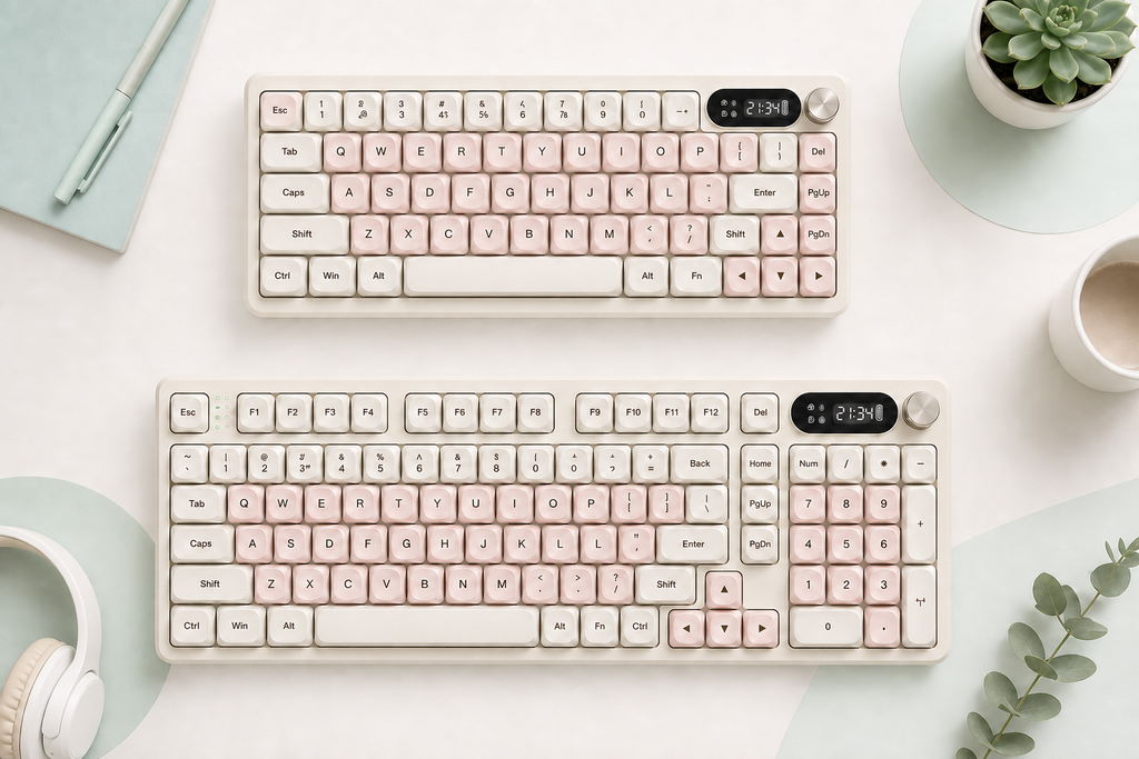 TAVNIXO Cream Cloud mechanical keyboard feature: 66 key 98 key layout comparison landscape