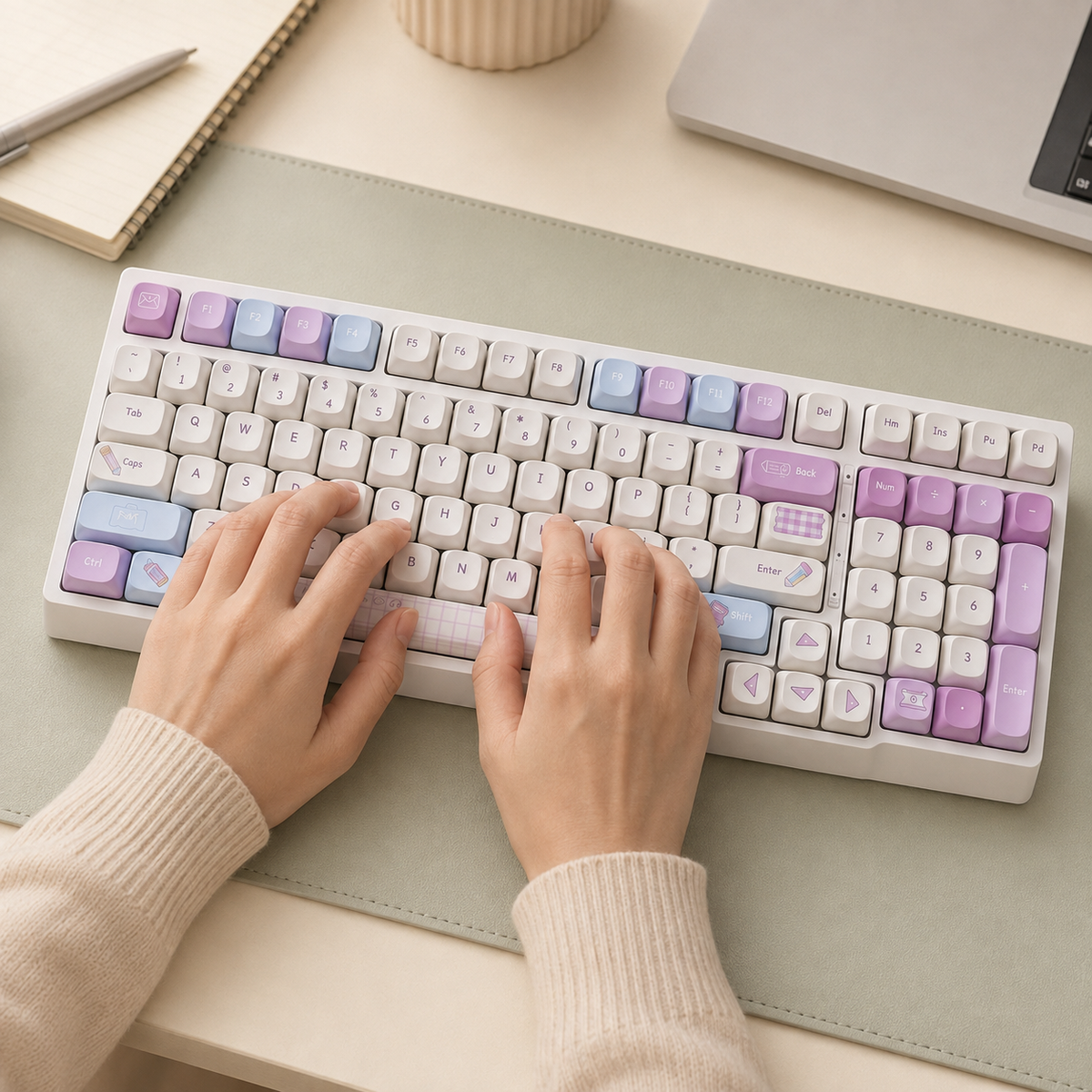 TAVNIXO YG98 Tri-Mode Hot-Swappable Mechanical Keyboard with MOA Keycaps — yg98 moa keycaps comfortable typing scene