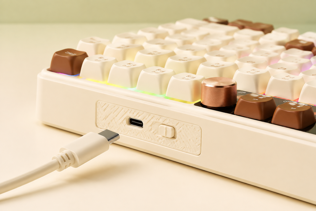 TAVNIXO K520D wireless keyboard feature: usb c wired connection port detail