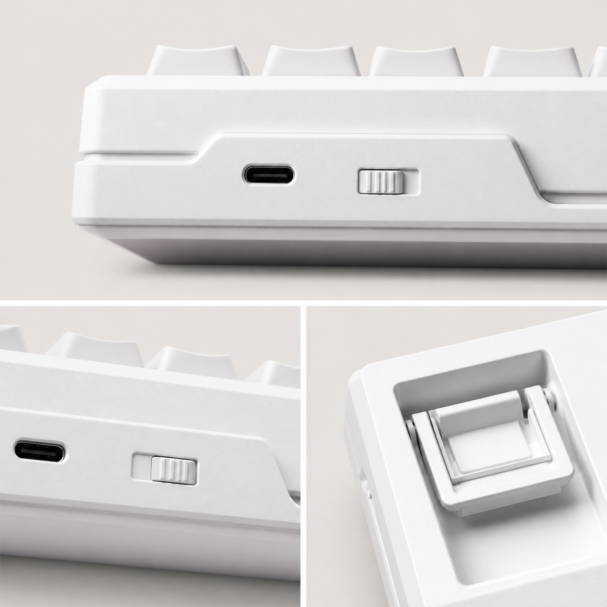 TAVNIXO YG98 Tri-Mode Hot-Swappable Mechanical Keyboard with MOA Keycaps — yg98 usb c mode switch foldout foot detail