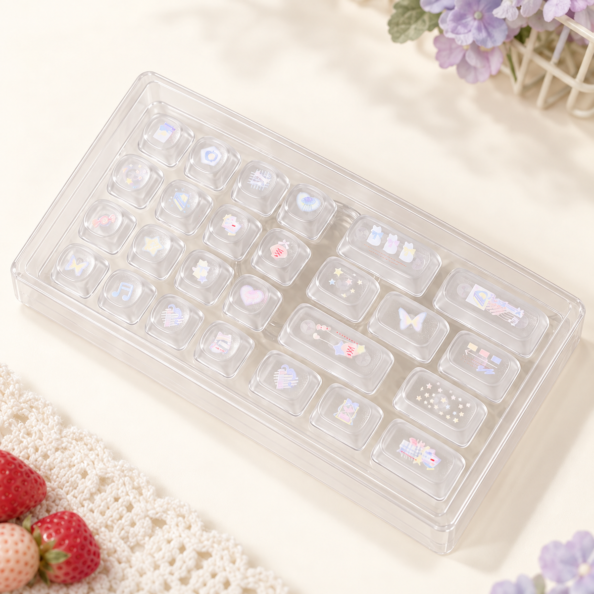Berry Story MO PBT & Transparent PC Keycap Set — berry story mo pbt pc keycaps summer dream transparent pc 26 key set
