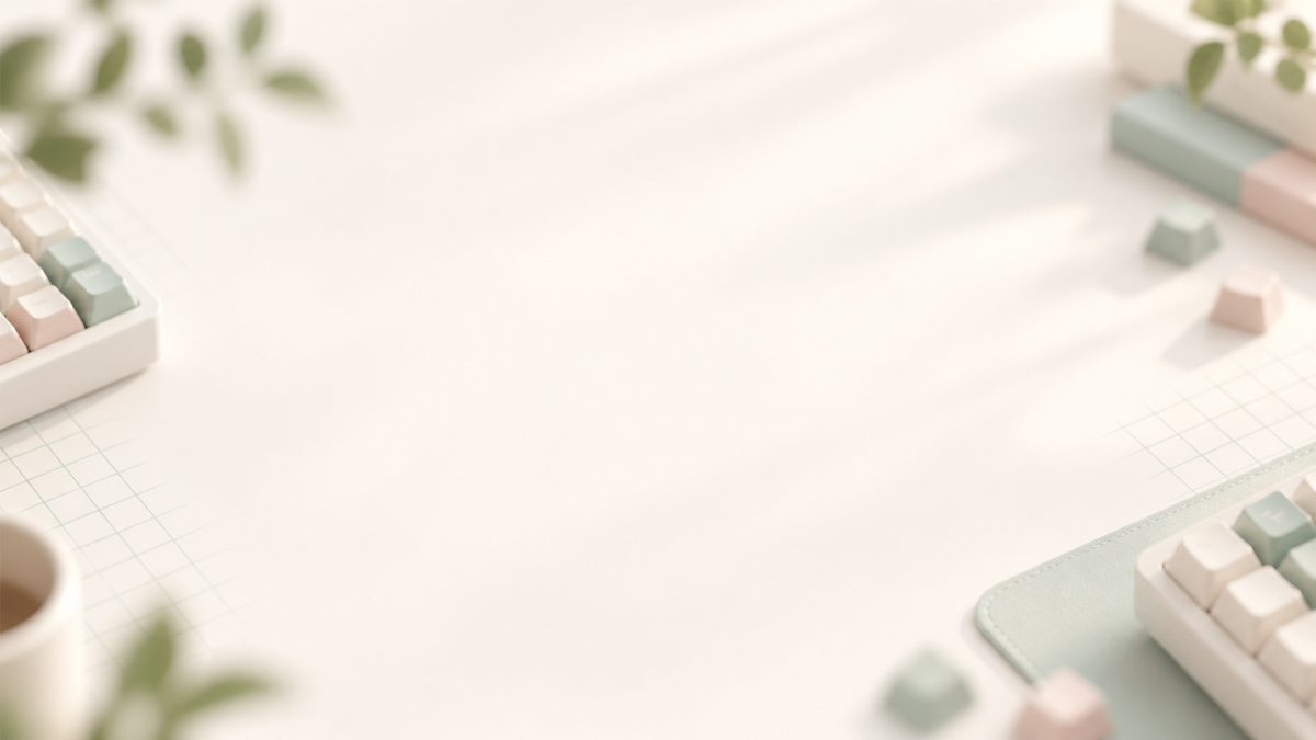 Soft ivory and mint mechanical keyboard desktop background for the TAVNIXO contact page