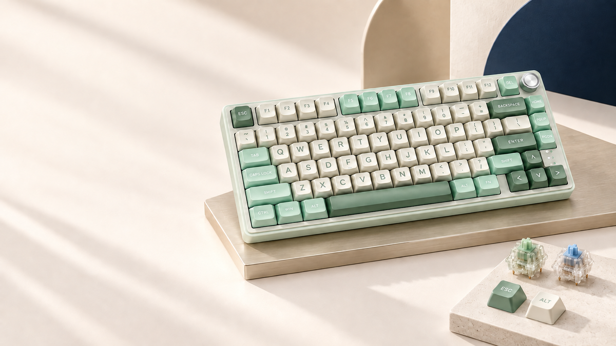 TAVNIXO mint R75 mechanical keyboard with keycaps and switches homepage banner