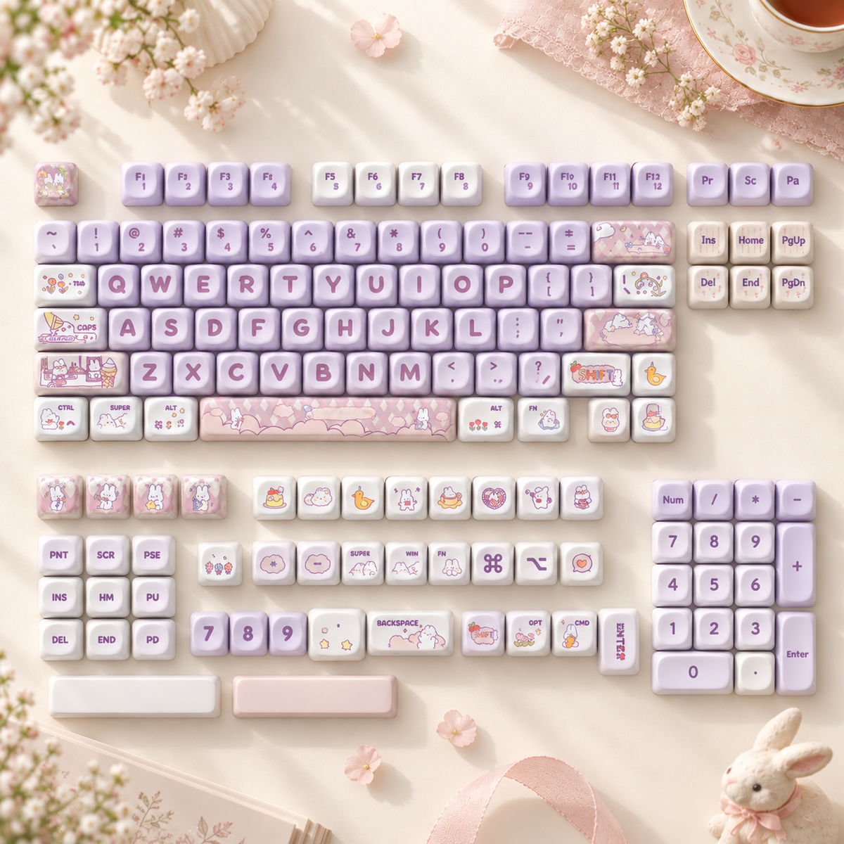 Purple Rabbit 142-Key PBT Keycap Set — purple rabbit pbt keycaps 142 full 142 keycap set layout