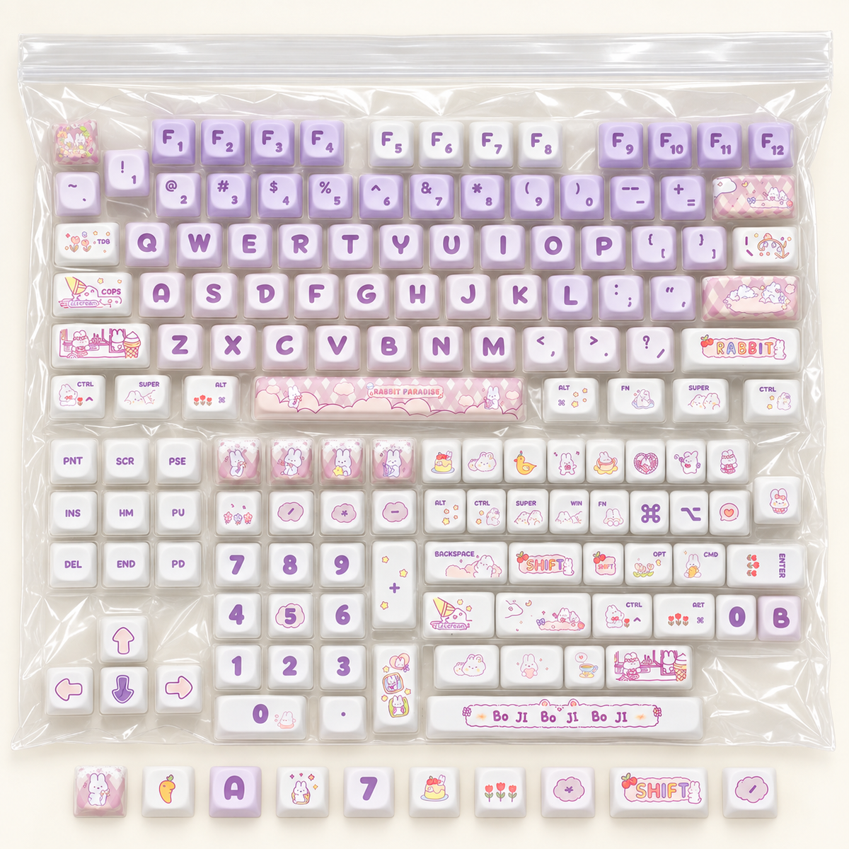 Purple Rabbit 142-Key PBT Keycap Set — purple rabbit pbt keycaps 142 142 key set bagged