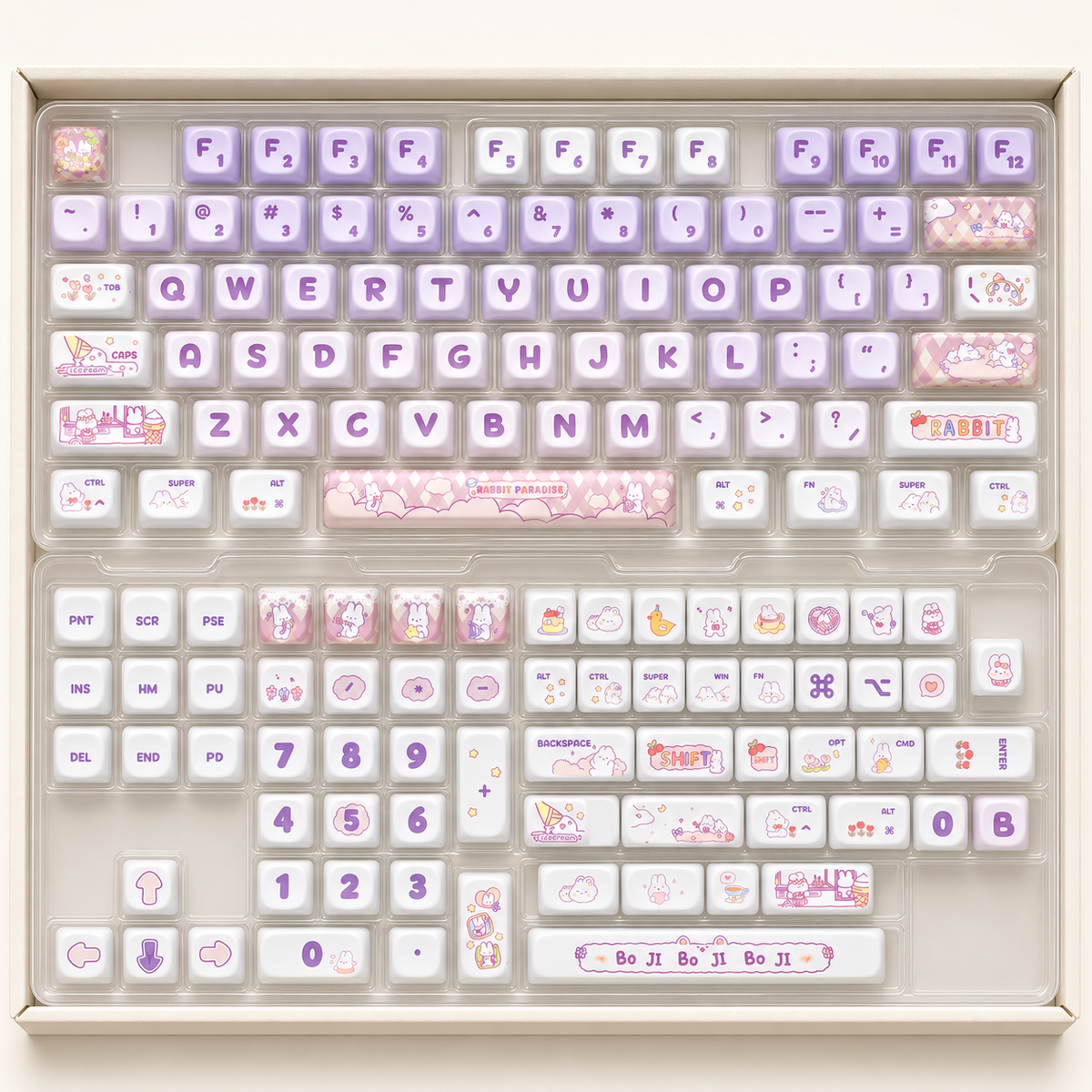 Purple Rabbit 142-Key PBT Keycap Set — purple rabbit pbt keycaps 142 142 key set boxed