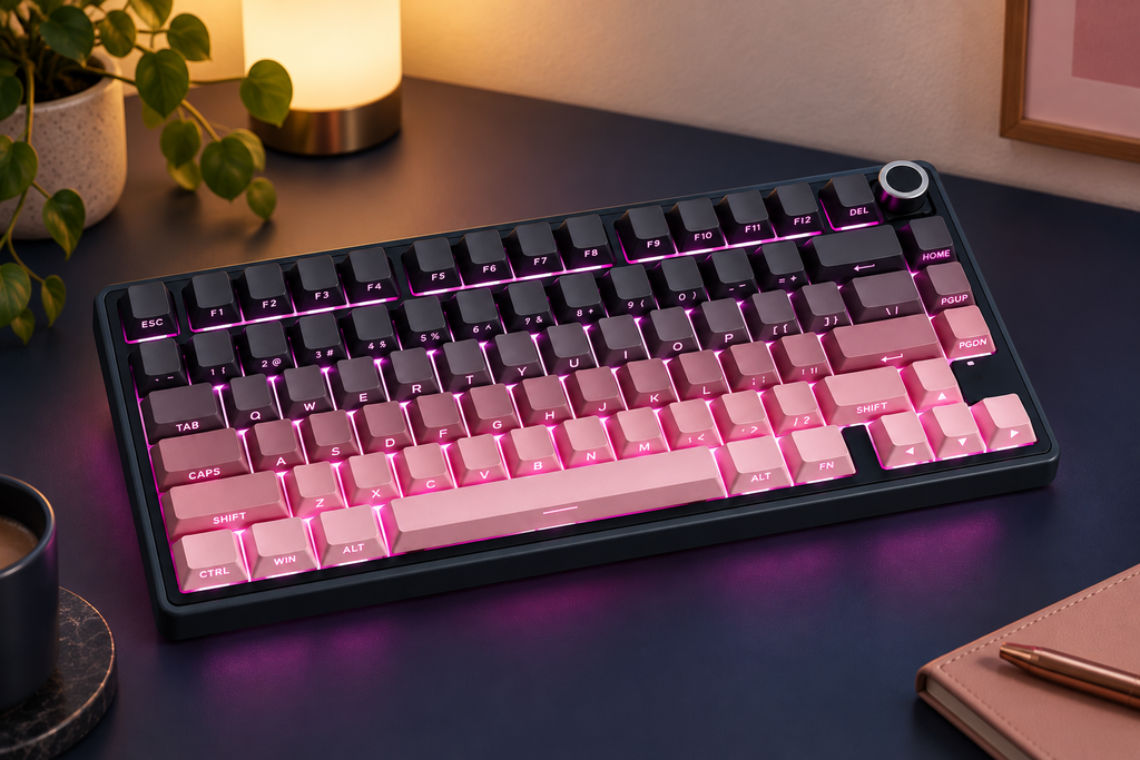 RK R75 Pro V2 blackberry pink keyboard with RGB lighting