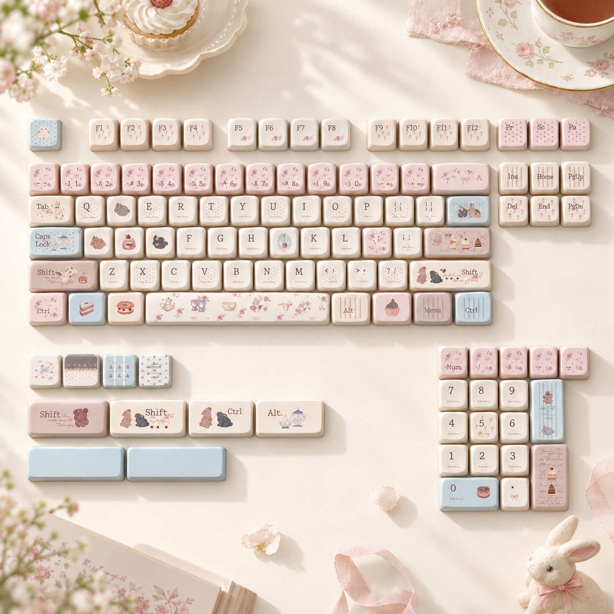 Rabbit Dessert Party MOA PBT Keycap Set — rabbit dessert party moa pbt keycaps full keycap set layout
