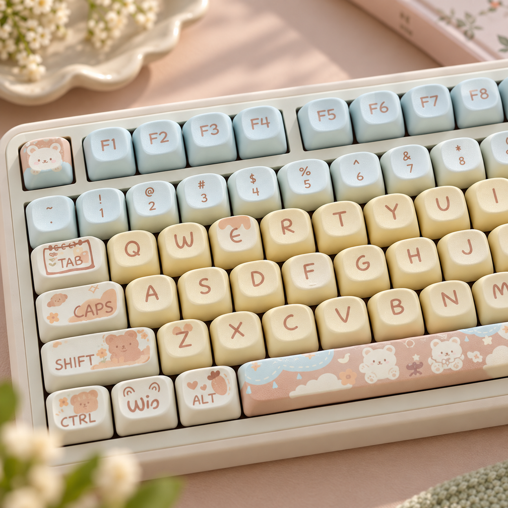 Sea Salt Bear 131-Key PBT Keycap Set — sea salt bear pbt keycaps 131 rounded profile closeup