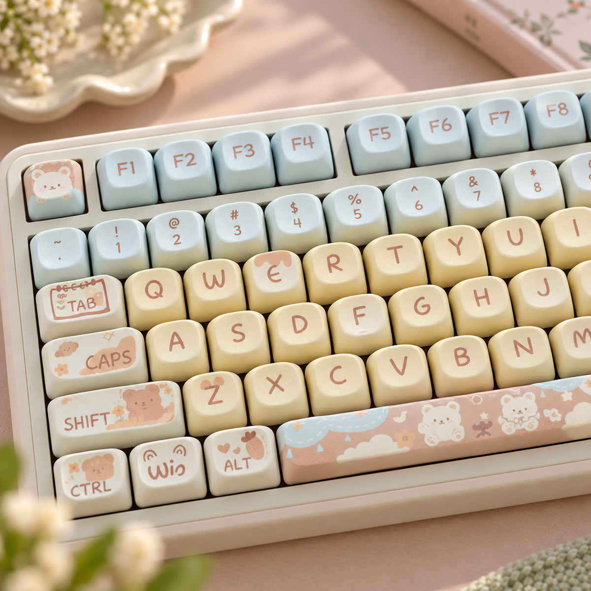 Sea Salt Bear 131-Key PBT Keycap Set — sea salt bear pbt keycaps 131 rounded profile closeup