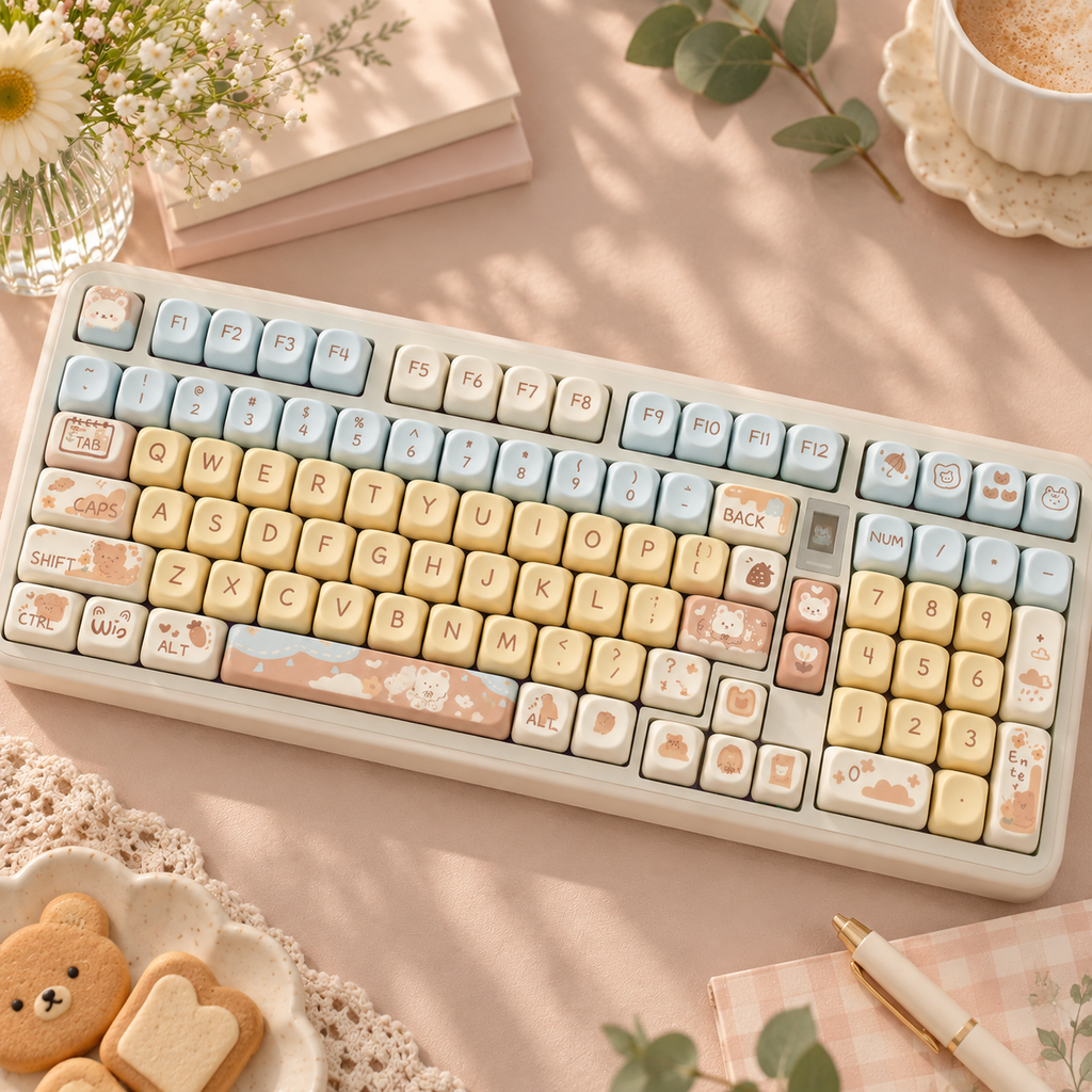 Sea Salt Bear 131-Key PBT Keycap Set — sea salt bear pbt keycaps 131 bear novelty design closeup