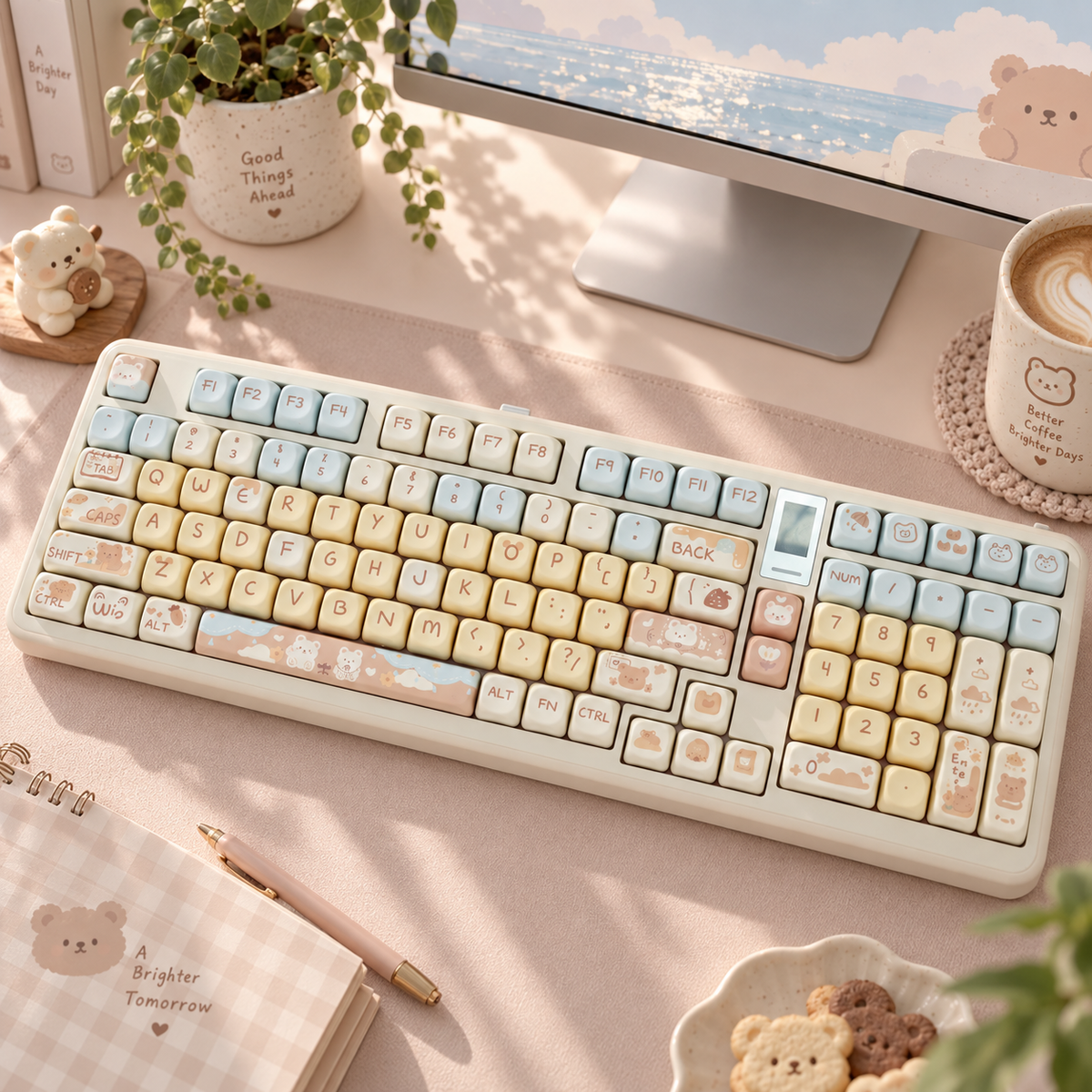 Sea Salt Bear 131-Key PBT Keycap Set — sea salt bear pbt keycaps 131 cozy desktop setup