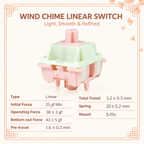 TAVNIXO Wind Chime linear switch specifications including 38 gf operating force and 5-pin mount
